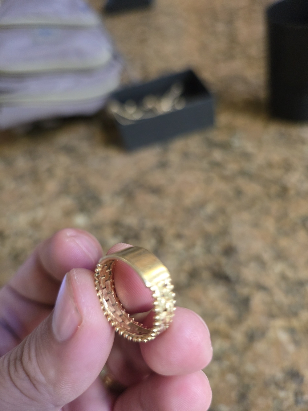 14k Solid Gold Beaded Edge Band Ring - Picture 3 of 13